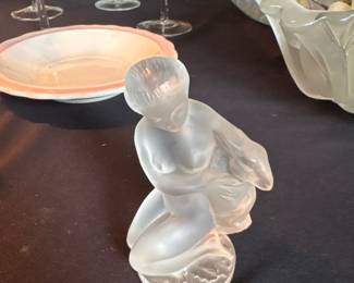 Lalique Crystal Diana the Huntress with Fawn Paperweight 
