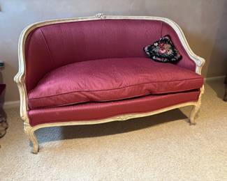 French Louis XV Style Settee in Red Velvet
