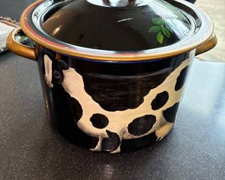 Vintage Hand painted Cow Pottery Pot with Lid 