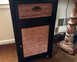 Black wood and wicker side table/cabinet 