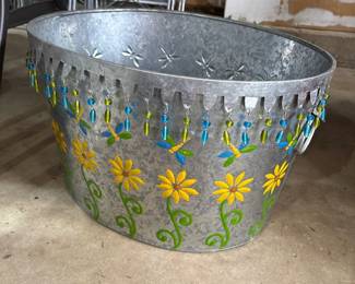 Galvanized Metal Oval Planter 