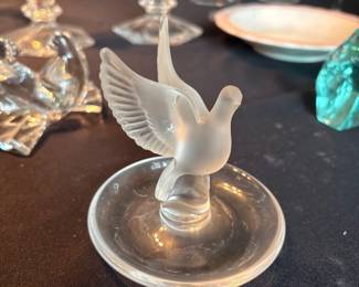 Lalique France Thalie Frost Crystal Dove Jewelry Pin Dish 