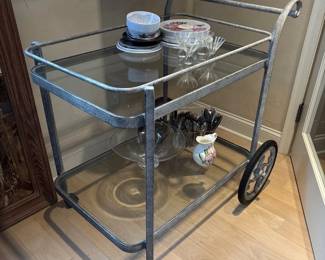 1990s modern silver tone Milo Baughman Style Bar Cart 