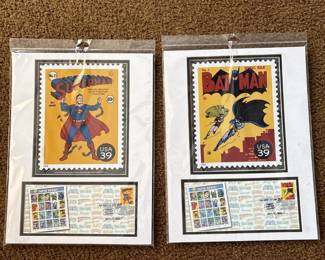 Framed Matted DC Comics Superhero Stamps 