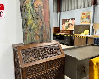 Artwork and Carved wood Desk Orlando Estate Auction