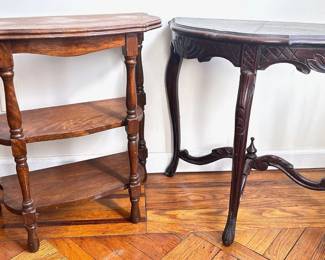 2 Vintage Solid Demilune Carved Wood Tables
Lot #: 139