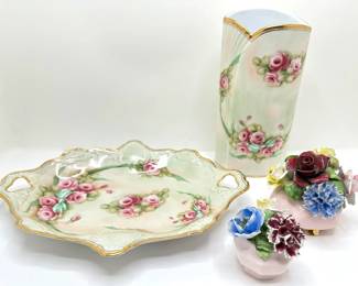 Vintage Burton & Burton Vase & Platter & Staffordshire Porcelain Flower Figurines
Lot #: 178