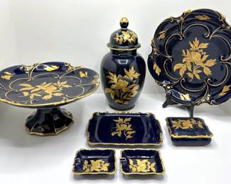 Vintage Echt Kobalt Hennenburg German Serve Ware & Ashtrays With Gold Accents (7 Pieces)
Lot #: 53