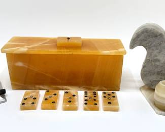 
Vintage Russian Leningrad Perpetual Calendar, Marble Candle Holder & Vintage Stone Domino Set (incomplete)
Lot #: 211