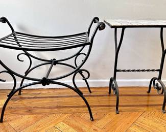 Vintage Wrought Iron Bench & Side Table With Tile Top
Lot #: 181