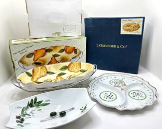3 New In Box Serving Patters: D'Lusso Olive Bowl, Godinger 3 Section Plate & Pear Bowl With Rack
Lot #: 158