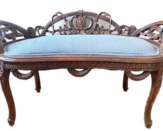 Vintage Victorian Style Carved Wood Settee On Cabriole Legs, Recently Reupholstered
Lot #: 3
