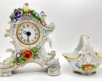 Vintage Dresden Germany Hand Painted Clock & Footed Bowl, Matches Previous Lot
Lot #: 17