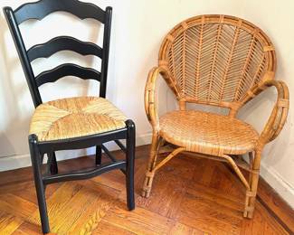 2 Vintage Chairs: Bamboo With Wicker & Wood With Caned Seat
Lot #: 197