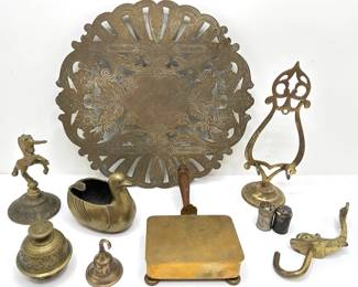 Vintage Brass Platter, Crumb Sweeper, Bell, Animals, Salt & Pepper Shakers & More
Lot #: 161