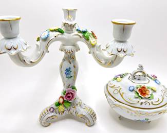 Vintage PMP German Hand Painted Candlestick & Covered Candy Dish
Lot #: 96