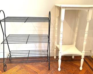 Vintage Metal Wire 3 Tier Shelf & Solid Wood Display Stand Table With Turned Legs
Lot #: 184