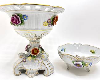 Vintage Dresden Germany Hand Painted Pedestal Bowl & Footed Bowl, Matches Following Lot
Lot #: 18