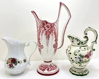 3 Vintage Pitchers: 2 RCCL Hand Painted Majoilica From Portugal & Polish China With Roses
Lot #: 105