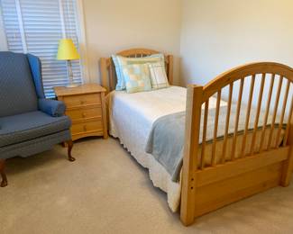 Twin bed set and wingback chair