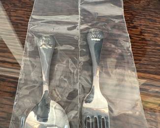 Reed & Barton Owl & Pussycat silver plate baby fork  & spoon 