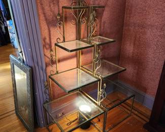 Pair of antique plant/display stands with glass shelves