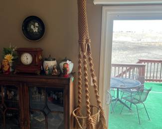 Vintage hemp style macrame hanging planter 