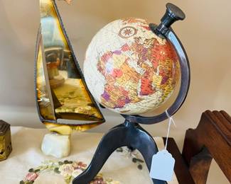 Vintage globe 
Vintage Jere brass sailboat with stone base 
Stone trinket box 