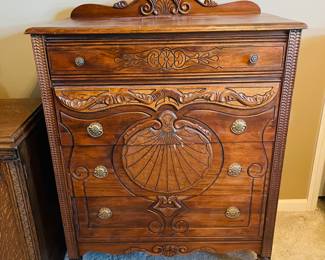 Antique ornate carved wood dresser 