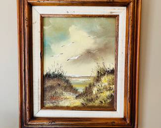 Vintage beach oil painting  