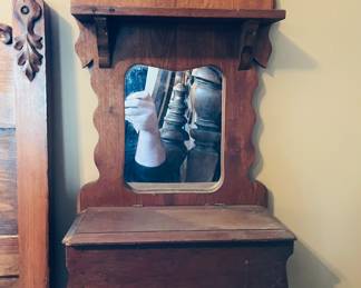 Antique wooden mirrored shelf 