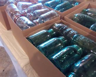 A plethora of blue canning jars