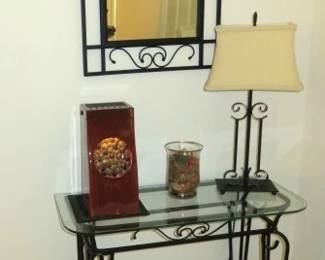 Black Metal/Glass Foyer Table with Matching Wall Mirror