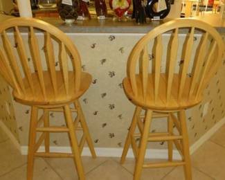 Pair Swivel Oak Bar Stools