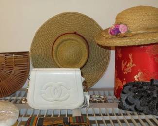 White Faux Chanel Purse, Handbags. Ladies Hats