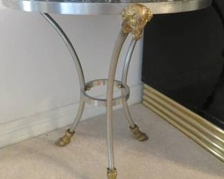 Vintage Neoclassic Style Marble Table with Rams Head and Hoff Detail