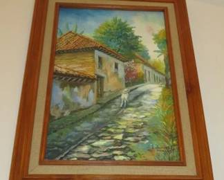 Vintage Mexico Street Scene Painting, Signed