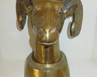 Vintage Large Solid Brass Ram Aries Head Bust Sculpture