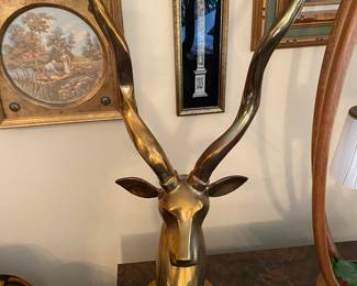Mid Century LARGE Brass Antelope 30" Tall/Base