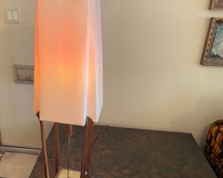 Mid Century Modern John Keal for Modeline Tall Walnut Brass Table Lamp 3 Way Light. 1950's-60's