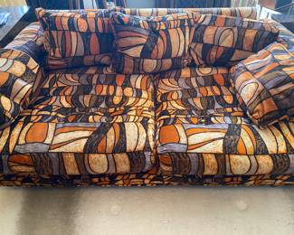 Mid Century Crushed Velvet Abstract Love Seat with Pillows