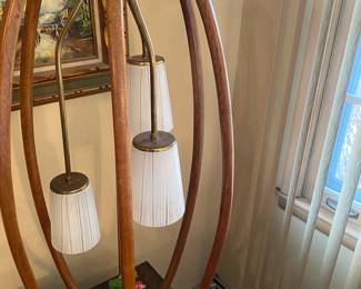 Mid Century Modern Modeline Walnut Table Lamp with Glass Shades