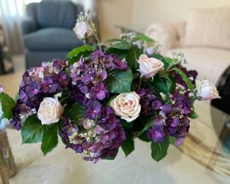 Purple Hydrangea and rose floral arrangement ~