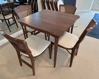 Wooden card table with 4 chairs, 2 sets available ~