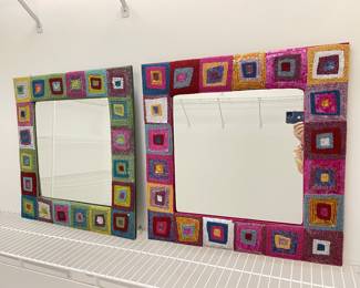 Colorful beaded mirrors, 2 available
