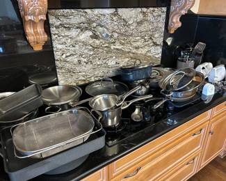 Assorted pots & pans and kitchen accessories ~