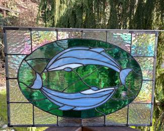 Dolphins stained glass piece