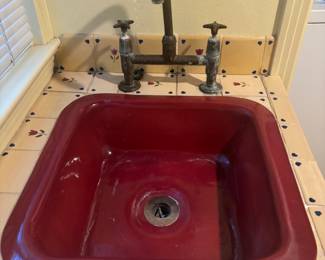 Vintage Red Single Basin Cast Iron Sink