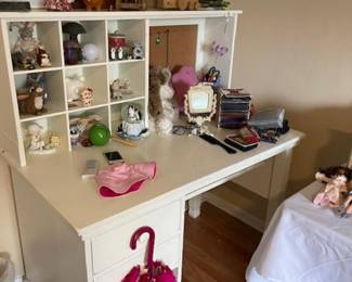 White desk and shelving
