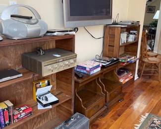 Electronics and bookshelves